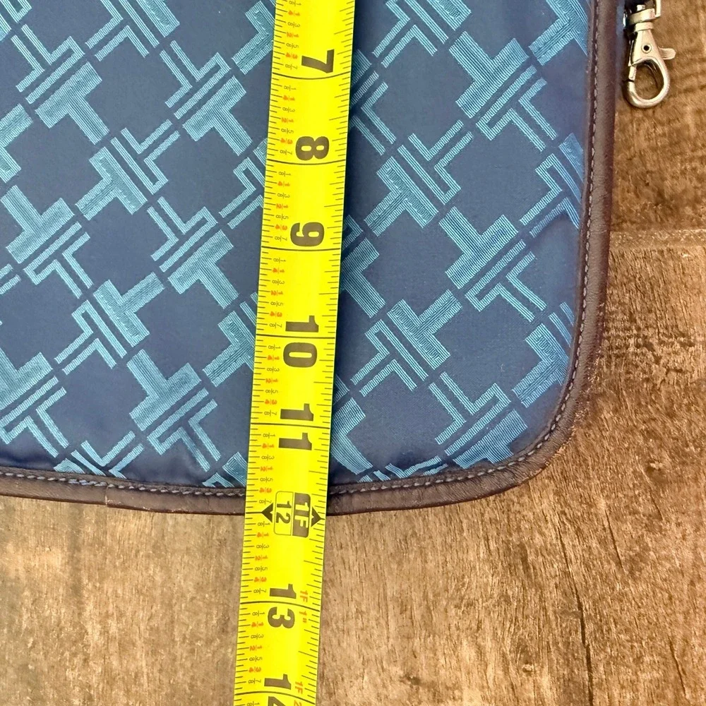 Tumi Blue Jacquard Monogram Leather Trim Crossbody Messenger Bag, Medium